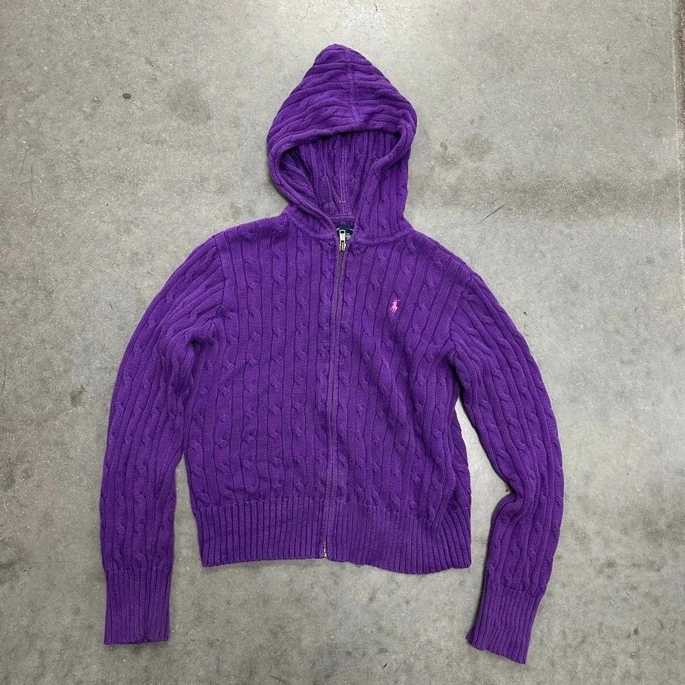 Youth Ralph Lauren purple cable knit zip up hoodie Size Youth XL